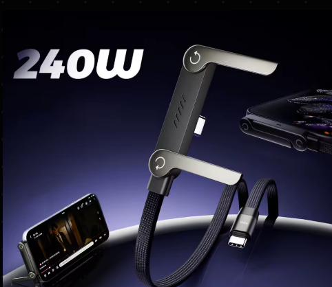 ⚡Câble de charge invisible 2 en 1 – Câble de charge rapide 240 W avec support de téléphone intégré